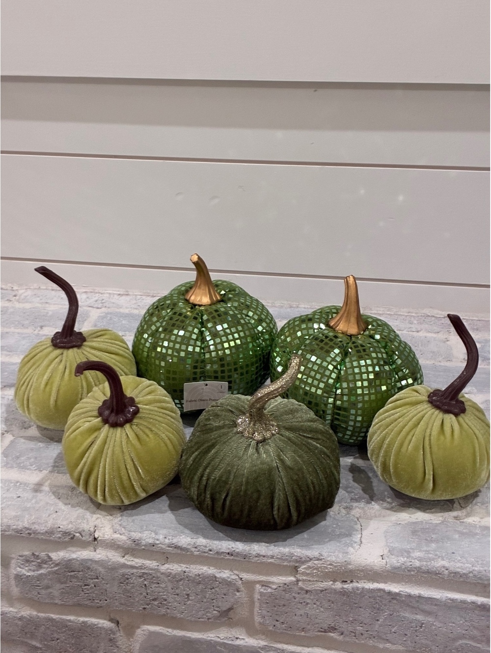 Set of 6 Decorative Fabric Pumpkins in Green and Gold